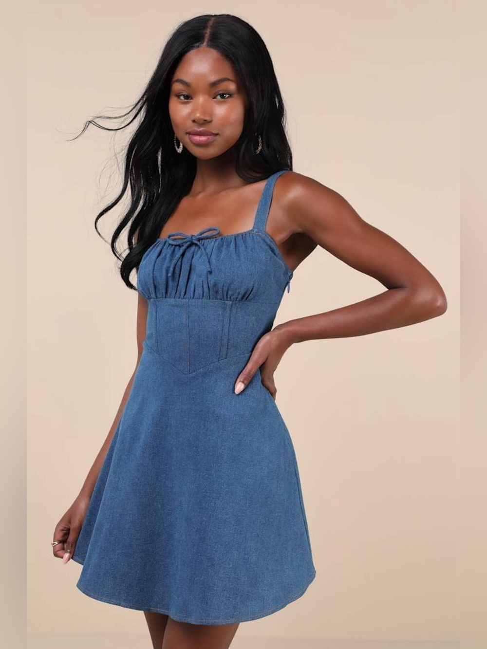 NWT Lulus Considered Charisma Blue Chambray Bustier Mini Dress